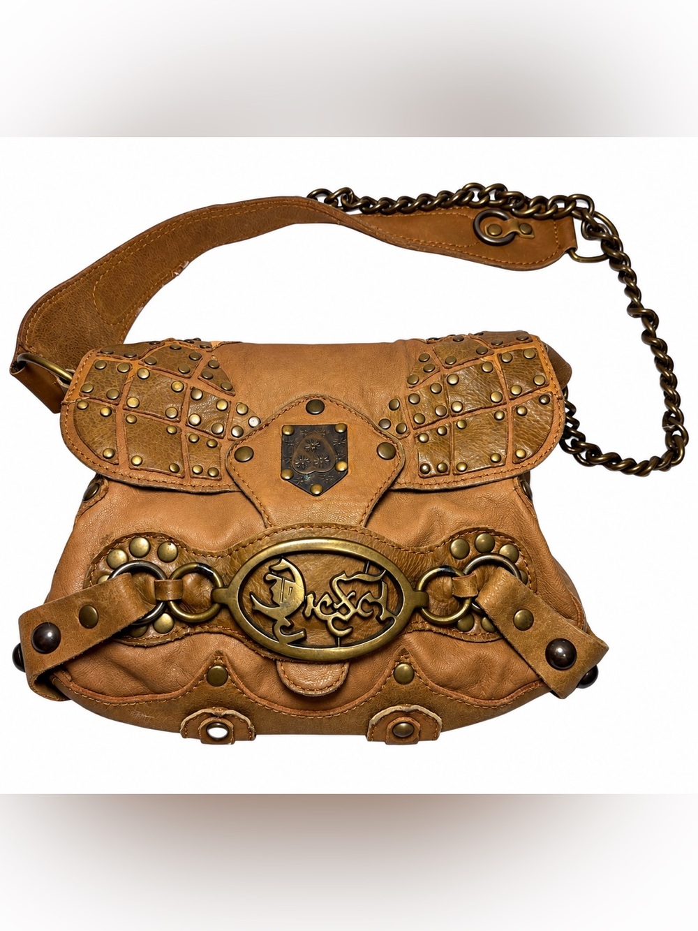 Extremely Rare Viral Diesel F/W 2006 Medieval Tan Leather Shoulder Bag